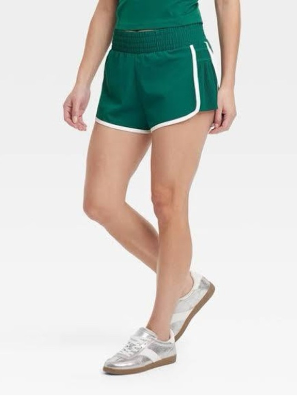 NWT All in Motion Women's Woven Mid-Rise Piped Dolphin Shorts XL XXL Green 2.5”